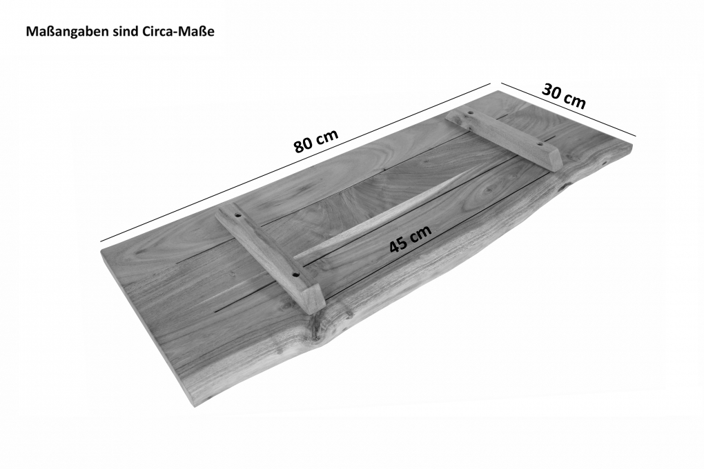 Holzplatte Arya mit echter Baumkante (einseitig), 80 x 30 cm, Akazienholz eichefarben, massiv & lackiert itemprop=