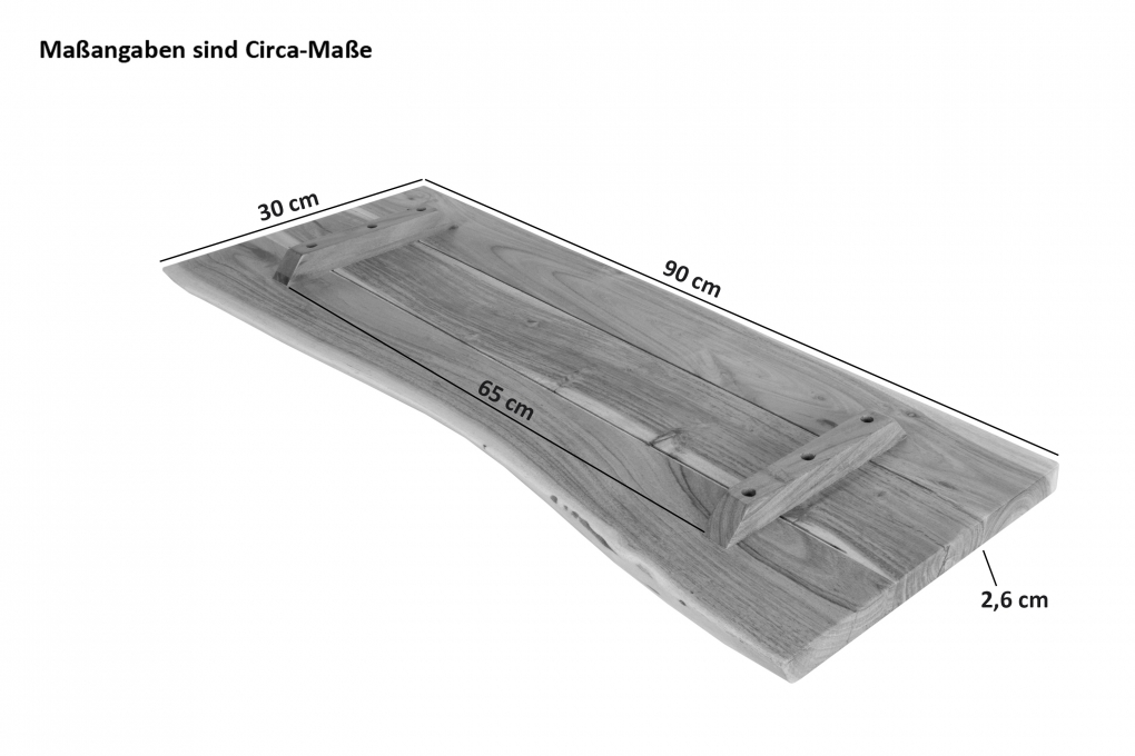 Holzplatte Arya mit echter Baumkante (einseitig), 90 x 30 cm, Akazienholz eichefarben, massiv & lackiert itemprop=