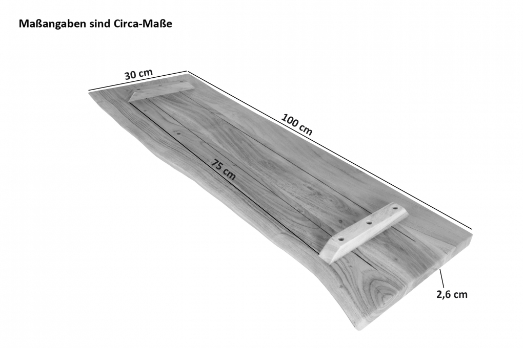 Holzplatte Arya mit echter Baumkante (einseitig), 100 x 30 cm, Akazienholz eichefarben, massiv & lackiert itemprop=