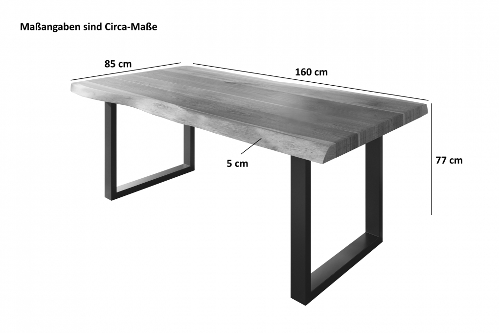 Esstisch Baumkante massiv Akazie Natur 160 x 85 U-Gestell schwarz ATLAS itemprop=