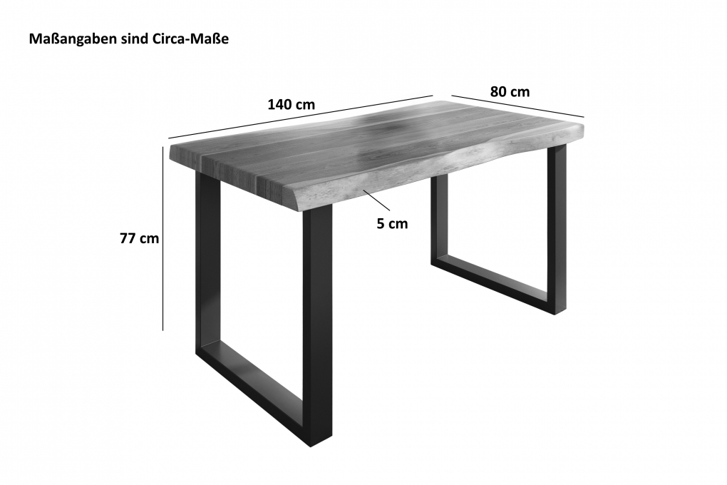 Esstisch Baumkante massiv Akazie Natur 140 x 80 U-Gestell weiß ATLAS itemprop=