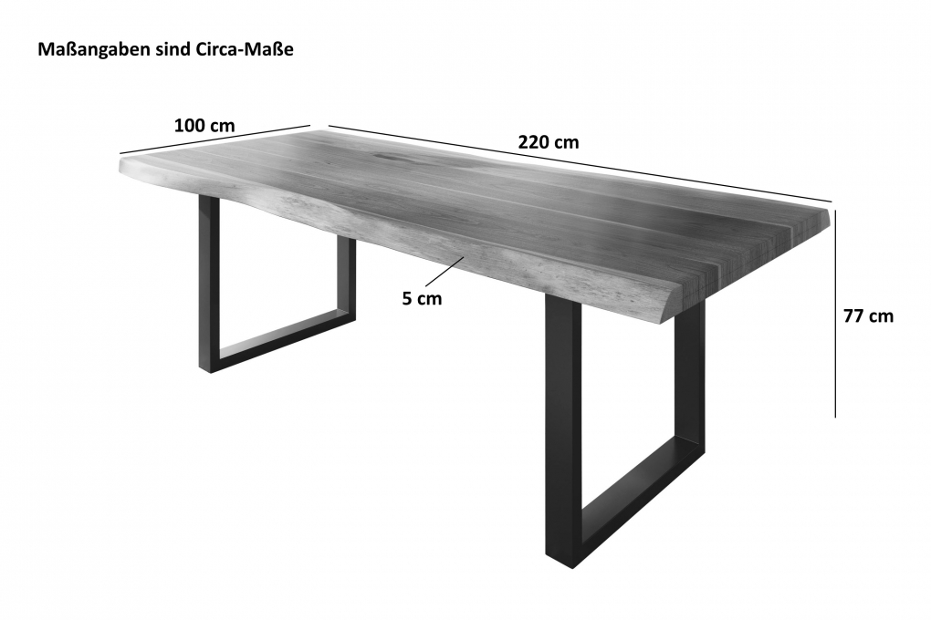 Esstisch Baumkante massiv Akazie Nuss 220 x 100 U-Gestell schwarz ATLAS itemprop=