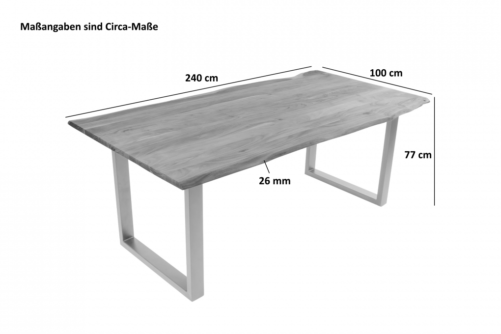 Esstisch Baumkante massiv Akazie eichefarben 240 x 100 cm silber DEREK itemprop=