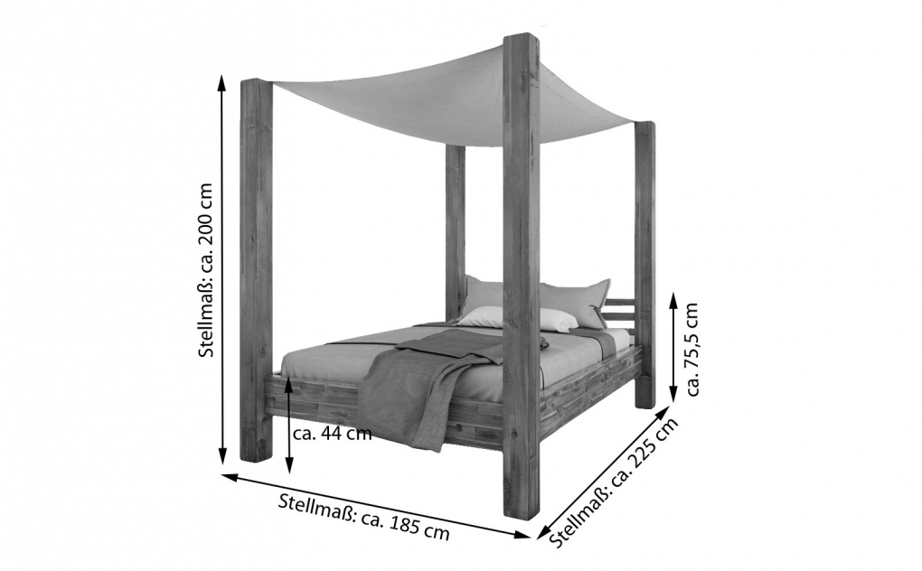 Himmelbett 160x200 cm Massivholzbett inkl. Himmel Akazie BELLA itemprop=