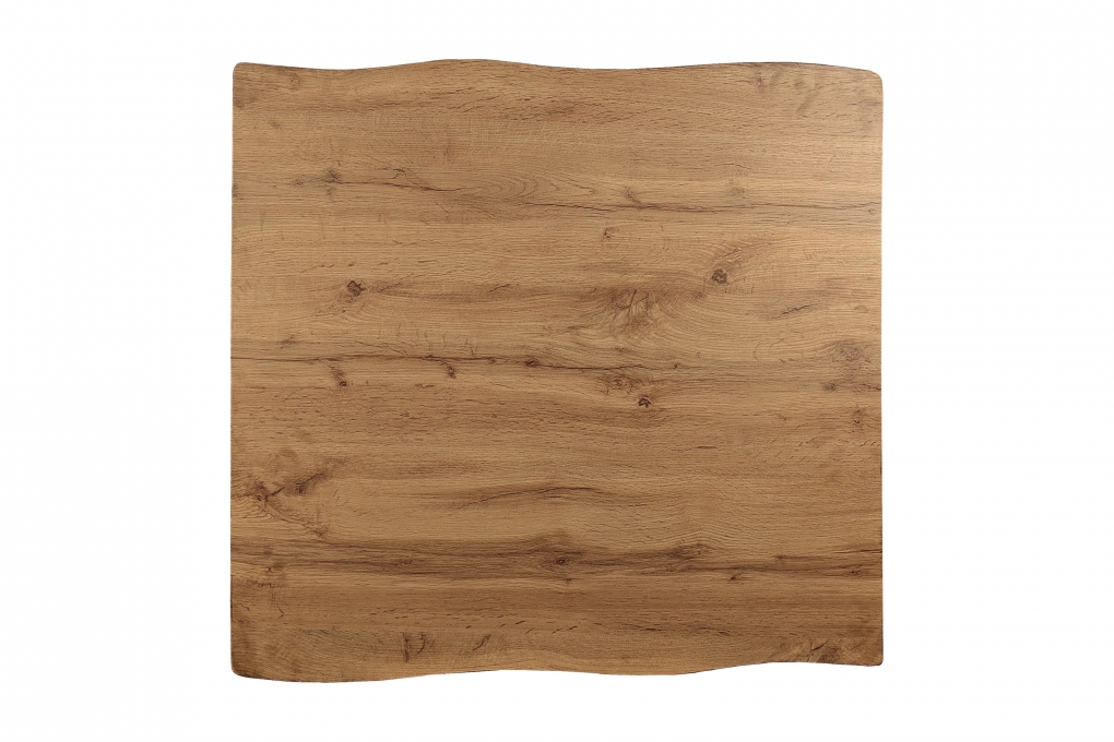 Esstisch Baumkante Holz Wildeiche-Optik 80 x 80 U-Gestell silber JOSY itemprop=