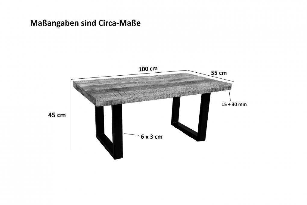 Couchtisch gerade Kante Mangoholz massiv honig 100 x 55 U-Gestell schwarz NADIA itemprop=