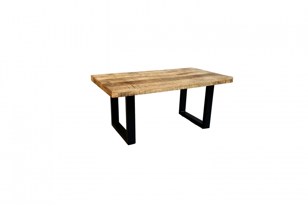 Couchtisch gerade Kante Mangoholz massiv Natur/Rau 100 x 55 U-Gestell schwarz NADIA itemprop=