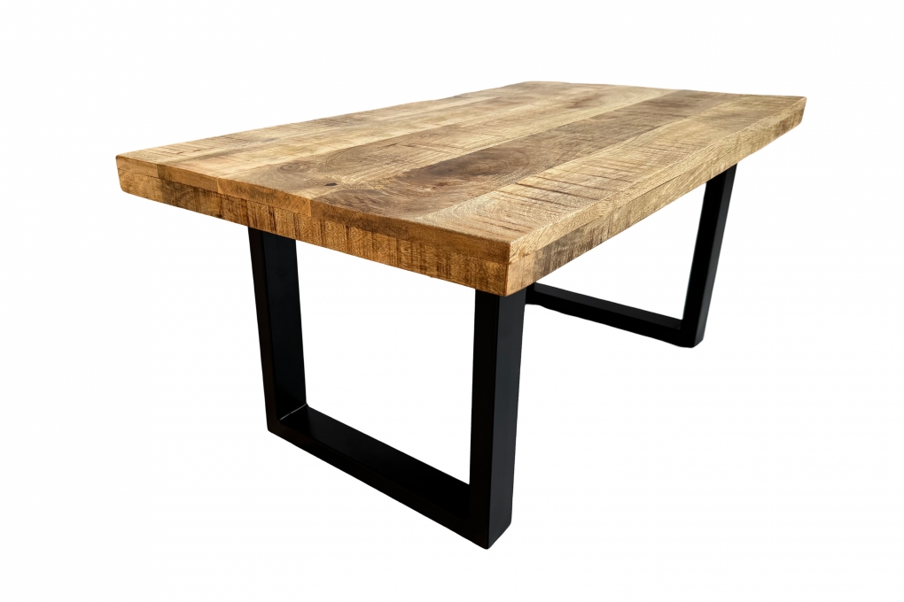 Couchtisch gerade Kante Mangoholz massiv Natur/Rau 100 x 55 U-Gestell schwarz NADIA itemprop=