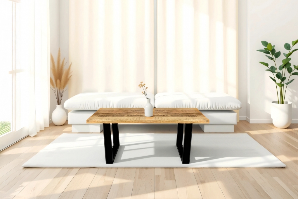 Couchtisch Baumkante Mangoholz massiv Natur/Rau 100 x 55 U-Gestell schwarz NAYLA itemprop=