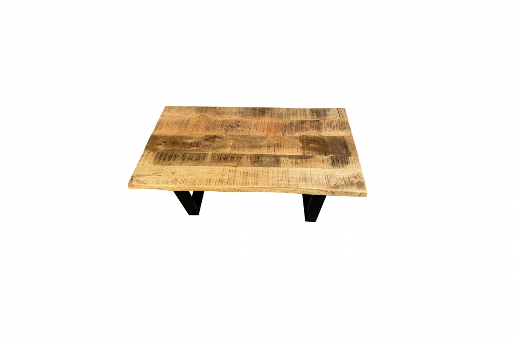 Couchtisch Baumkante Mangoholz massiv Natur/Rau 100 x 55 U-Gestell schwarz NAYLA itemprop=