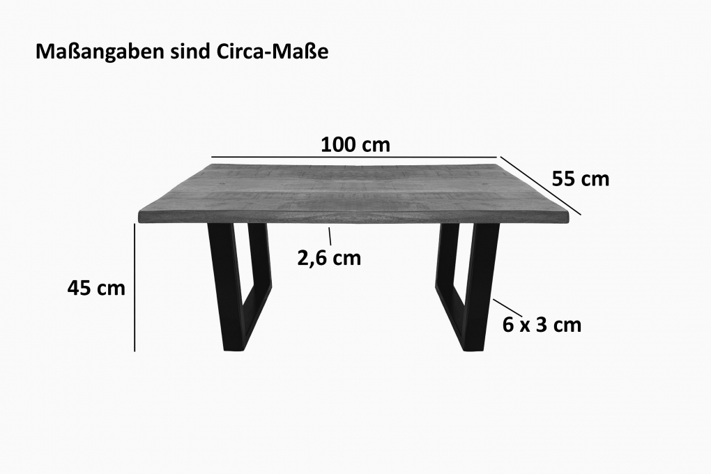 Couchtisch Baumkante Mangoholz massiv honig 100 x 55 U-Gestell schwarz NAYLA itemprop=