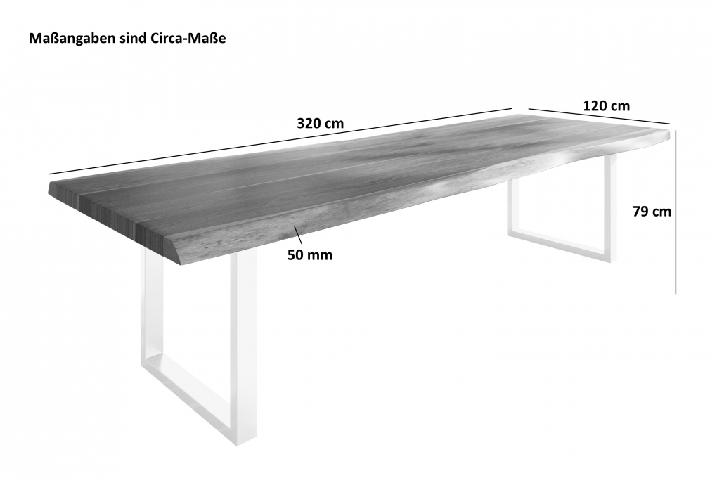 Esstisch Baumkante massiv Akazie nussbaumfarben 320 x 120 U-Gestell Metall schwarz TITAN itemprop=