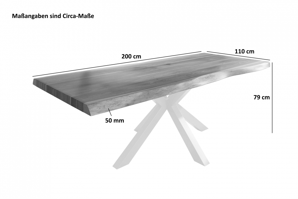 Esstisch Baumkante massiv Akazie natur 200 x 110 Spider-Gestell Metall schwarz TITAN itemprop=