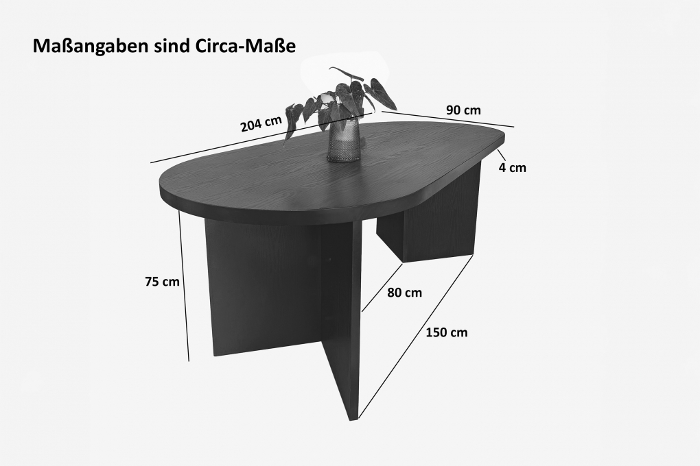 Esstisch 204 x 90 cm Holz Schwarze-Optik gerade Kante oval V-Gestell OVI itemprop=