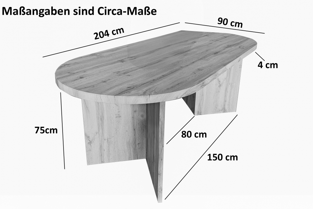 Esstisch 204 x 90 cm Holz Wildeiche-Optik gerade Kante oval V-Gestell OVI itemprop=