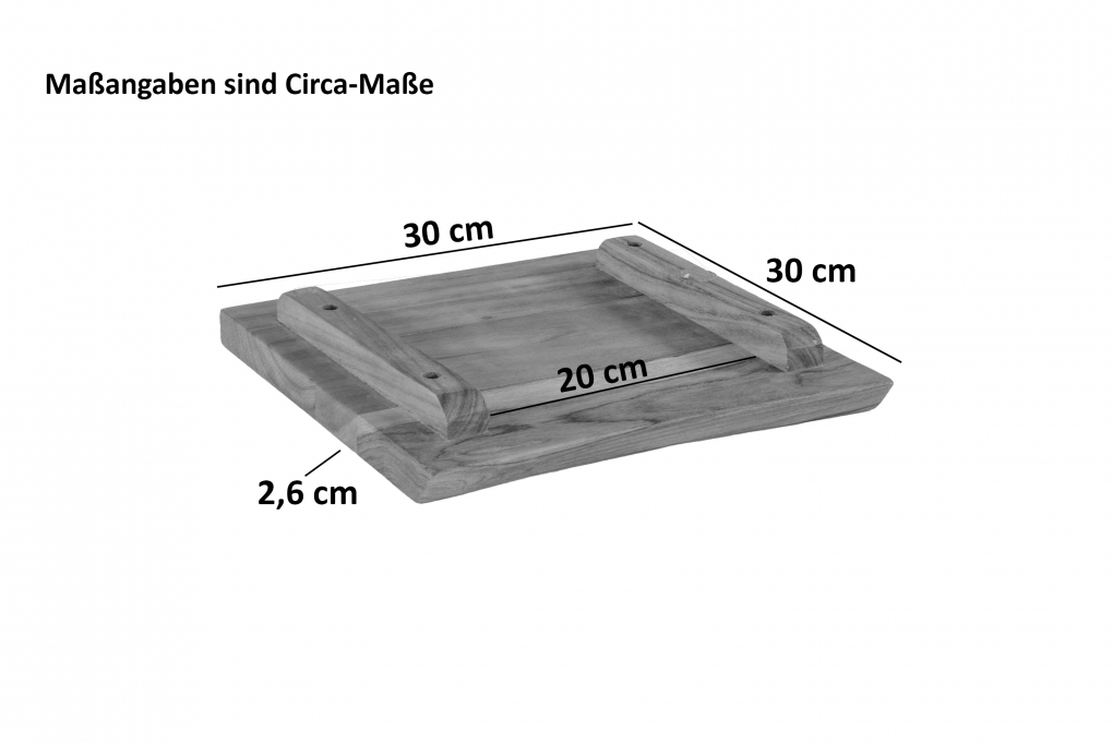 Holzplatte Arya mit echter Baumkante (einseitig), 30 x 30 cm, Akazienholz nussfarben, massiv & lackiert itemprop=