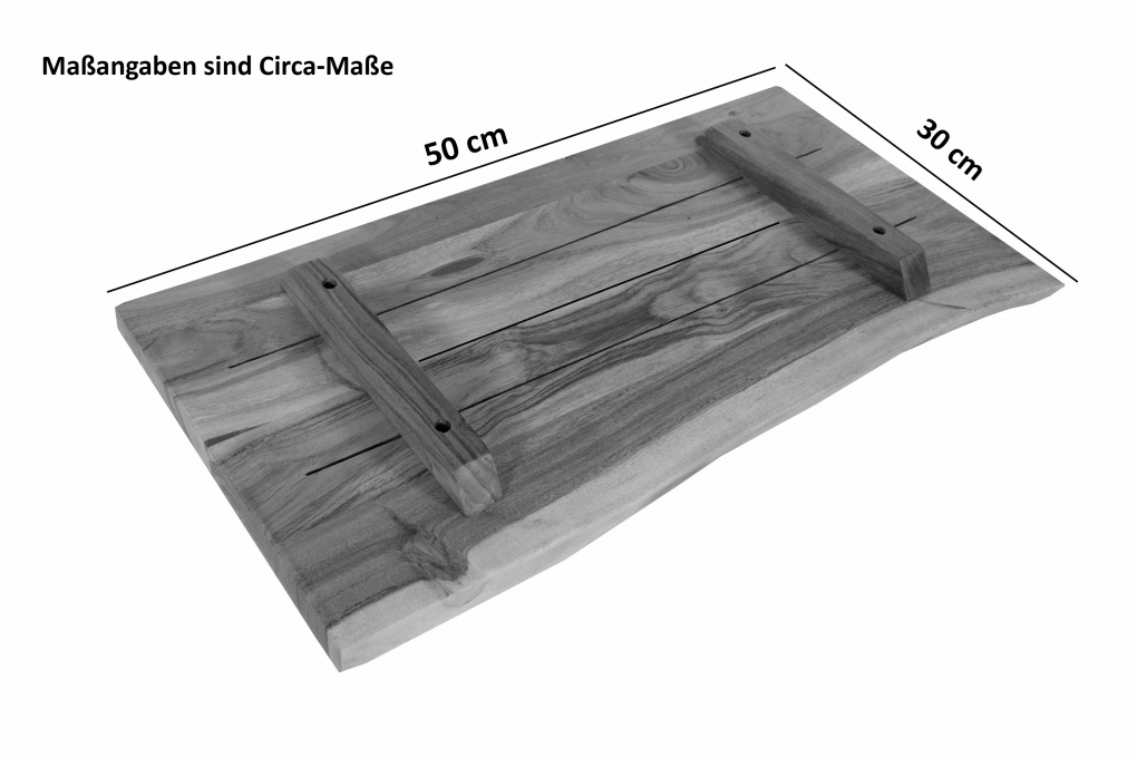 Holzplatte Arya mit echter Baumkante (einseitig), 50 x 30 cm, Akazienholz nussfarben, massiv & lackiert itemprop=