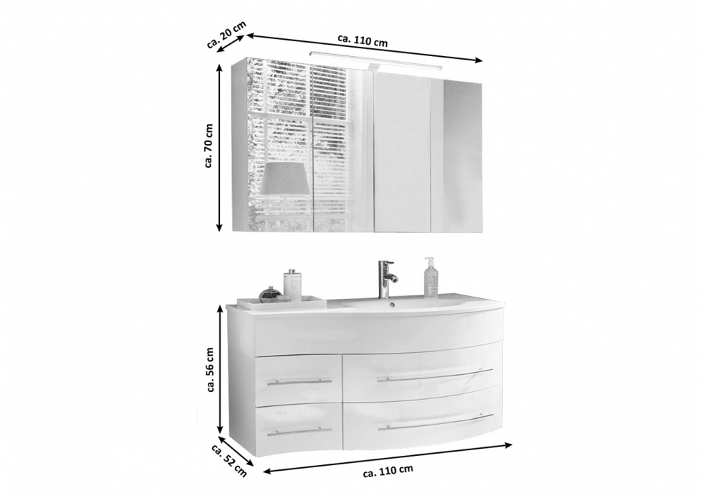 SAM® BadmöbelSet 2tlg Becken 110 cm weiß Hochglanz Dublin rechts itemprop=