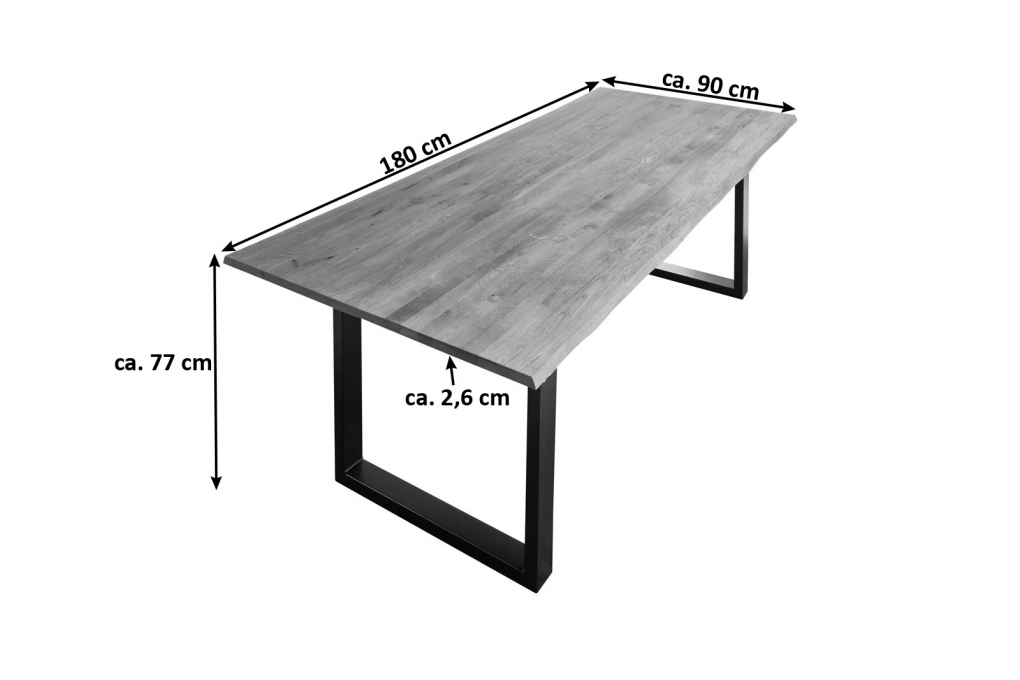  Esstisch Baumkante Massiv Wildeiche 180 x 90 schwarz SESSA itemprop=