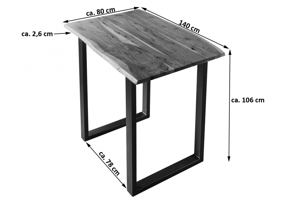  Bartisch Baumkante massiv Akazie nussbaum 140 x 80 schwarz Quebec itemprop=