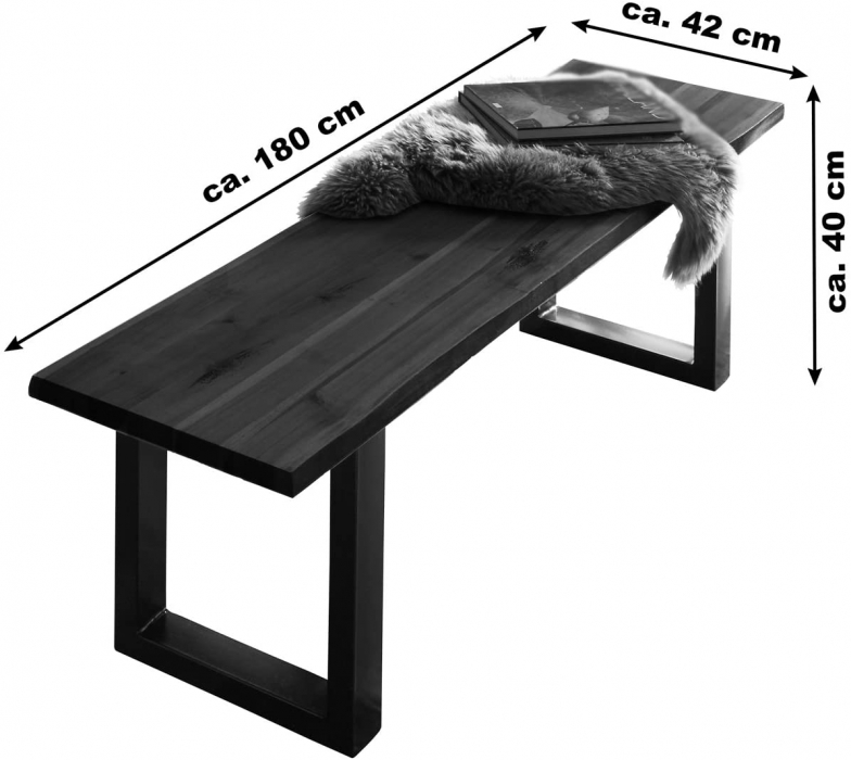 Essgruppe 180 cm Akazie naturfarben U-Gestell silber mit 2 Bänken QUINN itemprop=