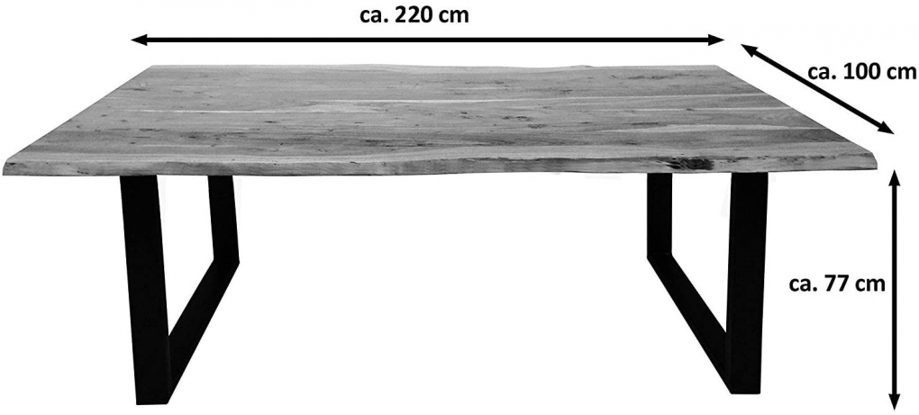 Essgruppe 220 cm Akazie naturfarben U-Gestell silber mit 2 Bänken QUINN itemprop=