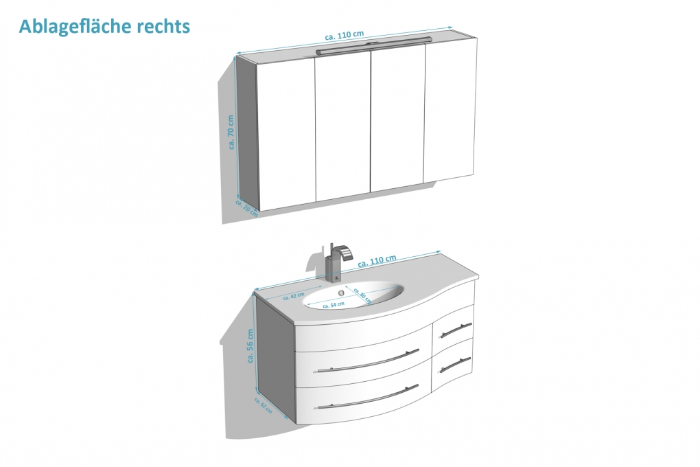 SAM® Badmöbel Set 2tlg Becken rechts 110 cm weiß Hochglanz MIO itemprop=