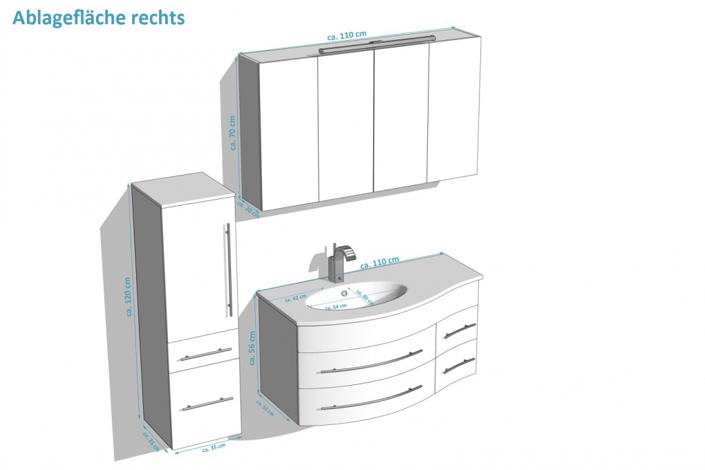 Badmöbel Set 3tlg Becken rechts 110 cm weiß Mio itemprop=