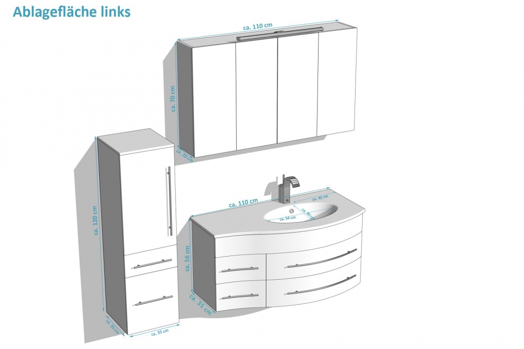 Badmöbel Set 3tlg Becken rechts 110 cm weiß Mio itemprop=