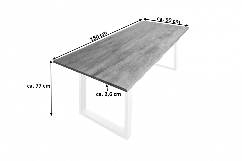  Esstisch Baumkante Massiv Wildeiche 180 x 90 weiß SESSA itemprop=