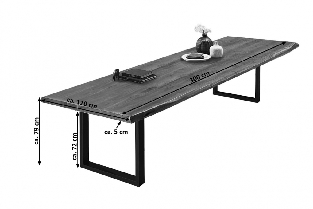  Esstisch Baumkante massiv Akazie nussbaumfarben 350 x 120 schwarz VALIN itemprop=