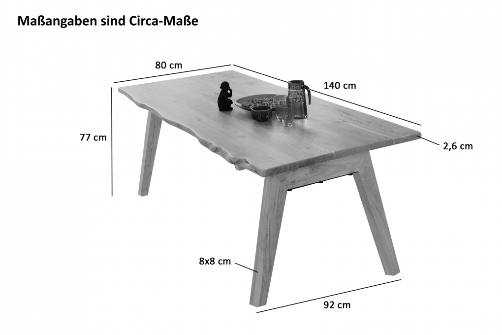 SAM® Esstisch Baumkante massiv Akazie natur 140 x 80 A-Holzgestell naturfarben NELE itemprop=