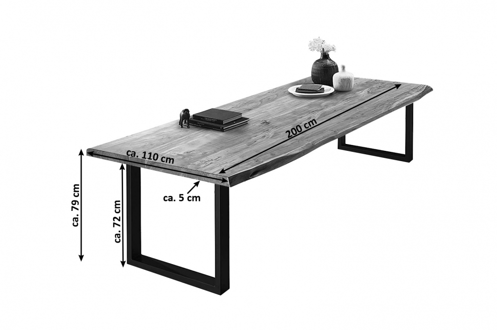 SAM® Esstisch Baumkante massiv Akazie natur 200 x 110 silber VALIN itemprop=