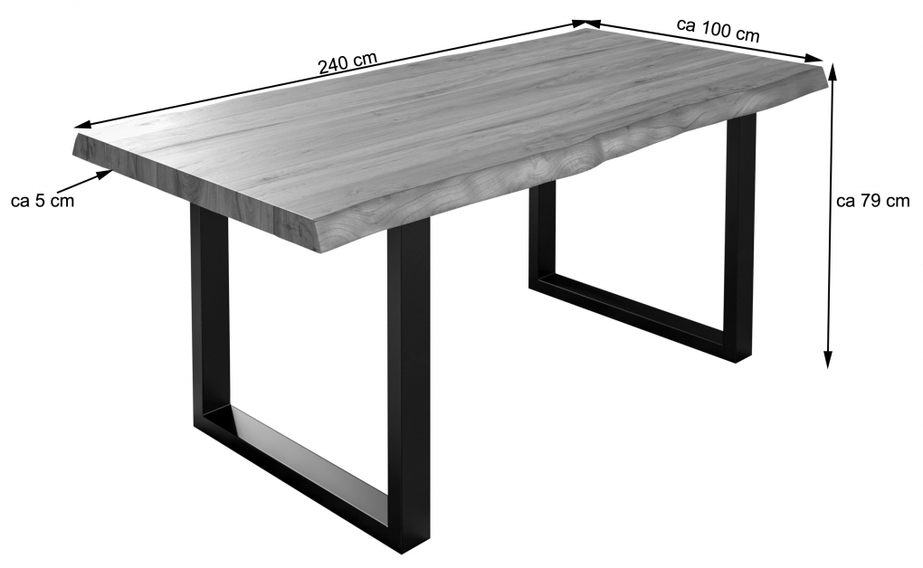 Esstisch Baumkante Massiv Akazie naturfarben 240x100 U-Gestell Silber UTRECHT itemprop=