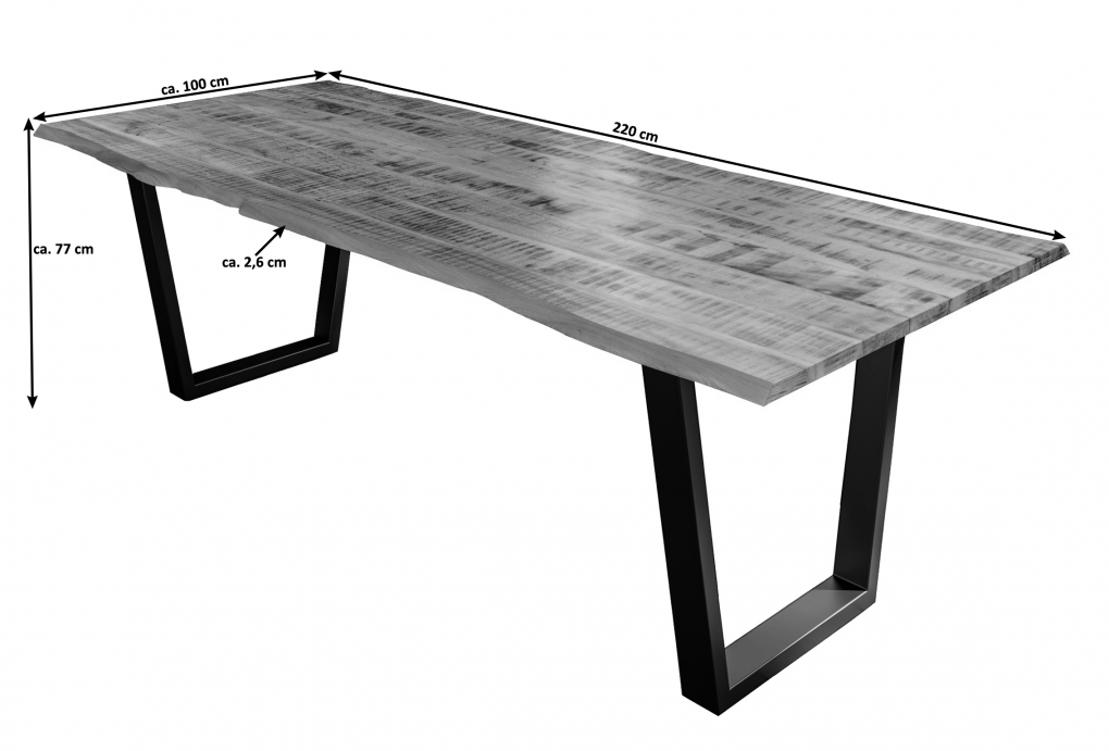 Essgruppe 220 cm Mango naturfarben V-Gestell schwarz mit 6 Stühlen DORA itemprop=