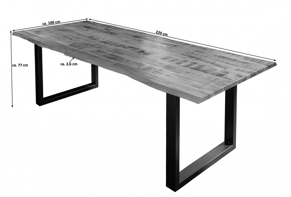 Essgruppe 220 cm Mango naturfarben U-Gestell silber mit 6 Stühlen DORA itemprop=