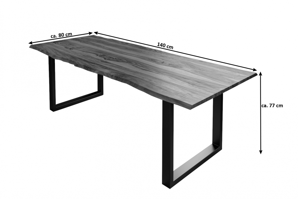 Esstisch Baumkante Massiv Sheesham-Holz naturfarben 140 x 80 U-Gestell silber Hero itemprop=