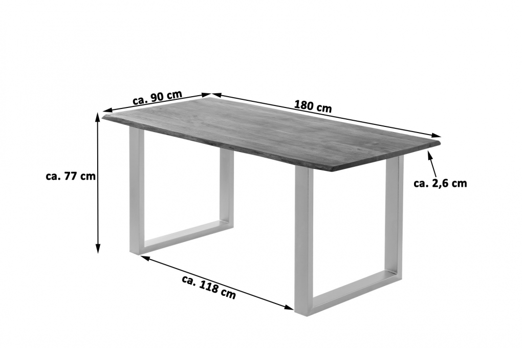 Esstisch Baumkante massiv Akazie stonefarben 180 x 90 cm silber LAURINA itemprop=