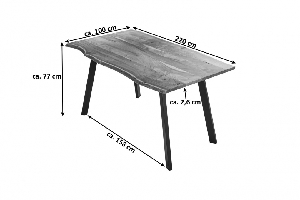 Esstisch Baumkante massiv Akazie naturfarben 220 x 100 cm schwarz LAXMI itemprop=