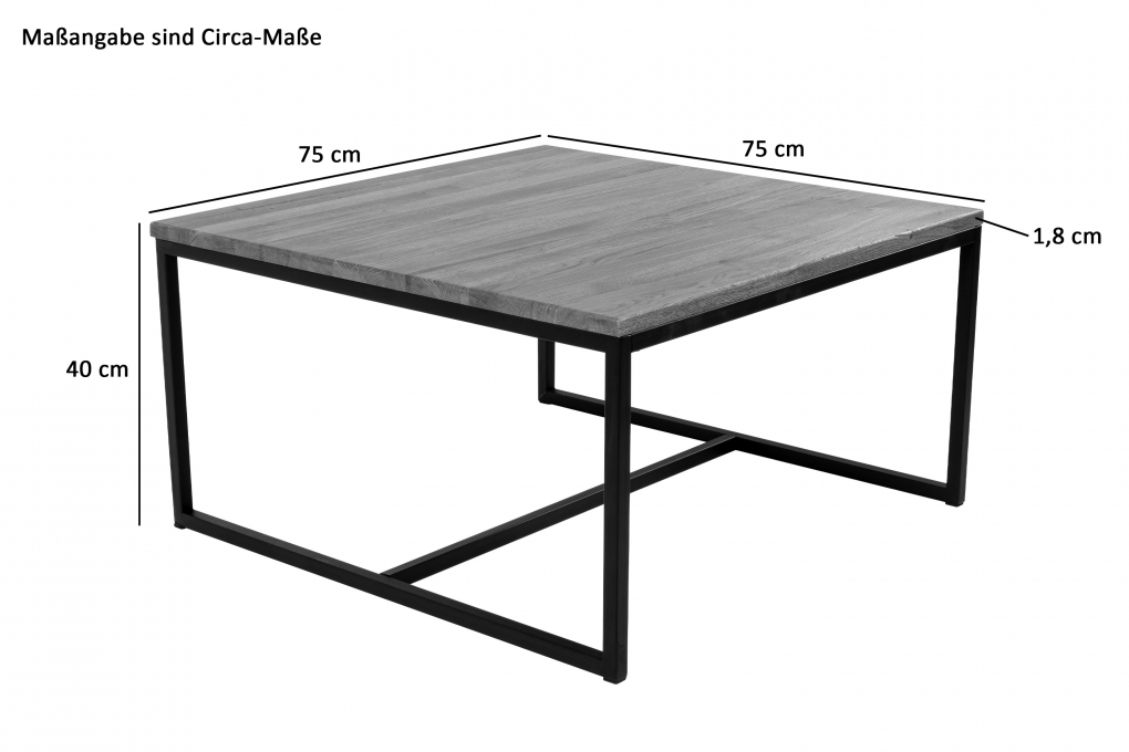 Couchtisch Industrial-Design Wildeiche massiv 75x75 cm schwarz DIMA itemprop=