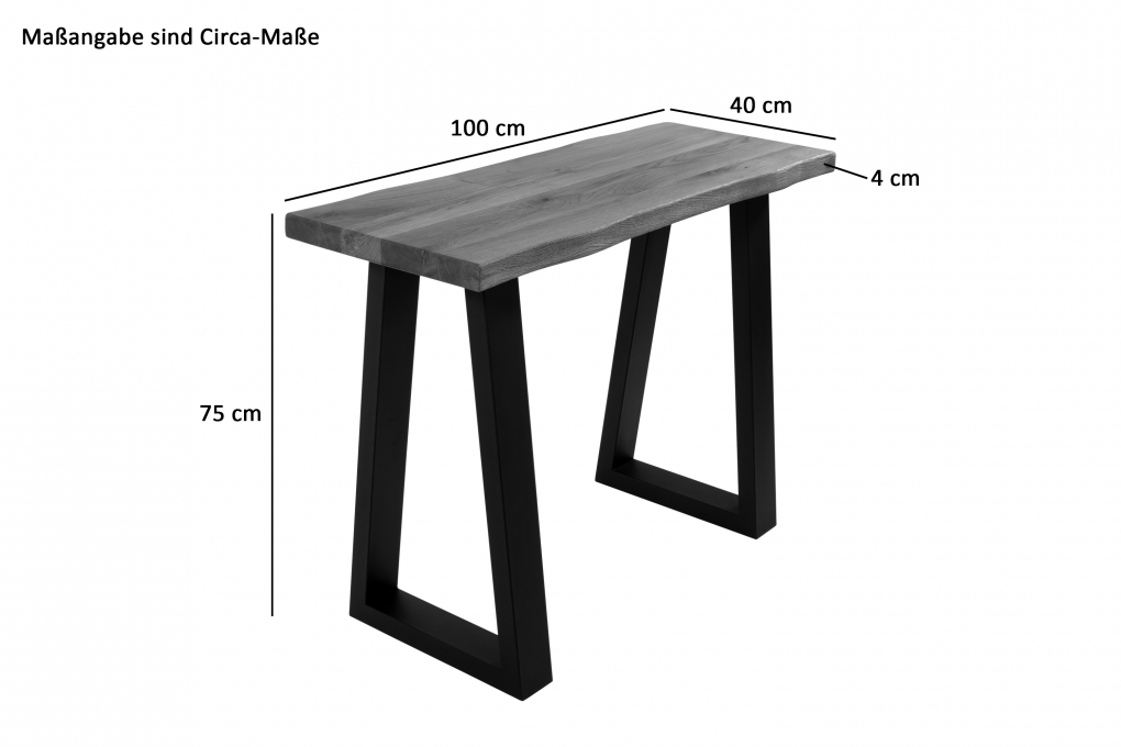 Konsolentisch  Baumkante Industrial-Design Wildeiche massiv 100x40 cm schwarz GERDA itemprop=