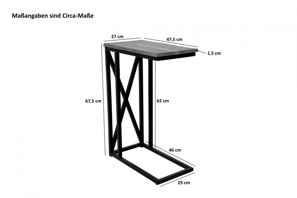 Beistelltisch Laptoptisch massiv nussbaum 47,5x27x67,5 cm Akazie schwarz GRANADA itemprop=