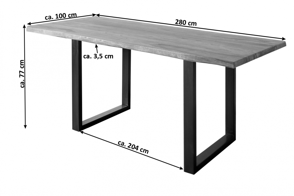 Baumkante Esstisch Sheesham teakfarben 280x100 U-Gestell schwarz Lotti itemprop=