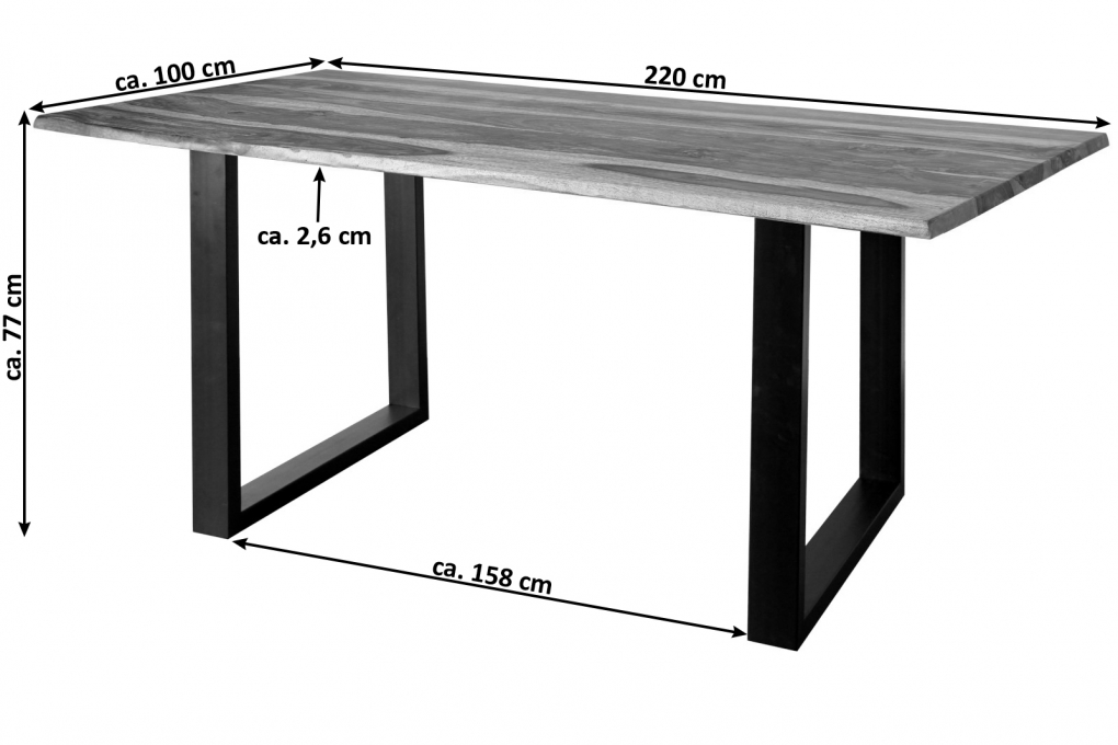 Baumkante Esstisch Sheesham shinafarben 220 x 100 schwarz MAREK itemprop=