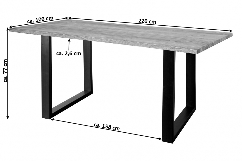 Baumkante Esstisch Indisches Rosenholz naturbelassen 220 x 100 schwarz MAREK itemprop=