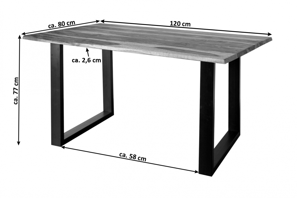 Baumkante Esstisch Indisches Rosenholz shinafarben 120 x 80 schwarz MAREK itemprop=