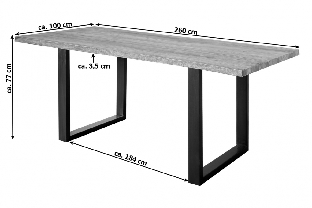 Baumkante Esstisch Sheesham naturbelassen 260x100 U-Gestell schwarz Lotti itemprop=