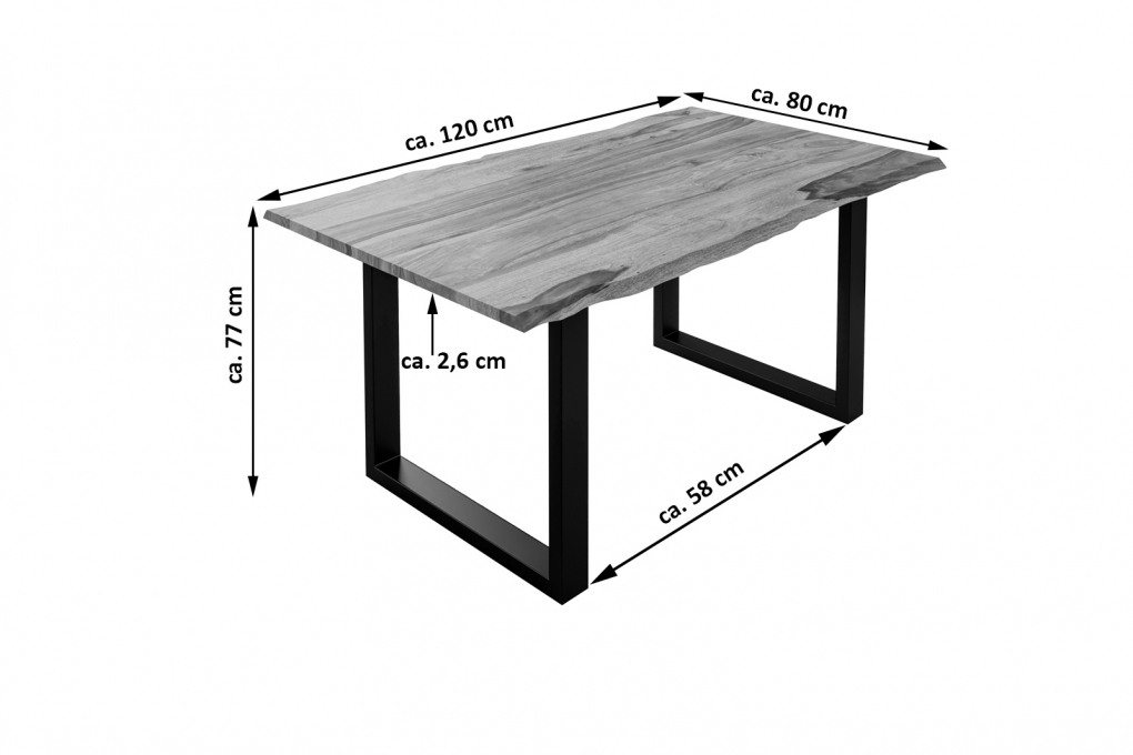 Baumkante Esstisch Indischer Palisander teakfarben  120x80 schwarz Mailand itemprop=