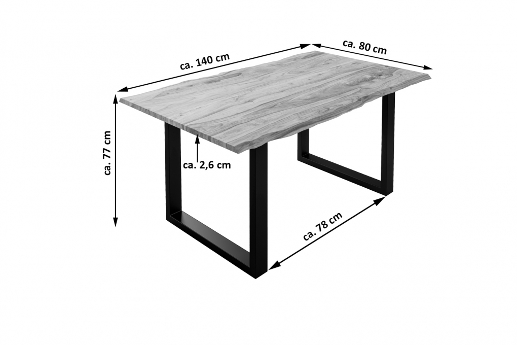 Baumkante Esstisch Sheesham naturbelassen 140 x 80 schwarz Mailand itemprop=