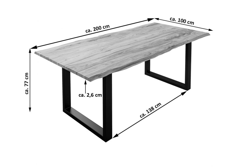 Baumkante Esstisch Sheesham naturbelassen 200x100 schwarz Mailand itemprop=